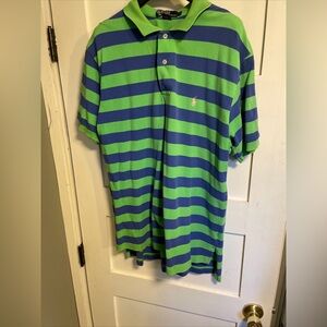 Ralph Lauren Rugby Polo Adult Large Green Blue Stripes Pony Shirt Mens  Casual